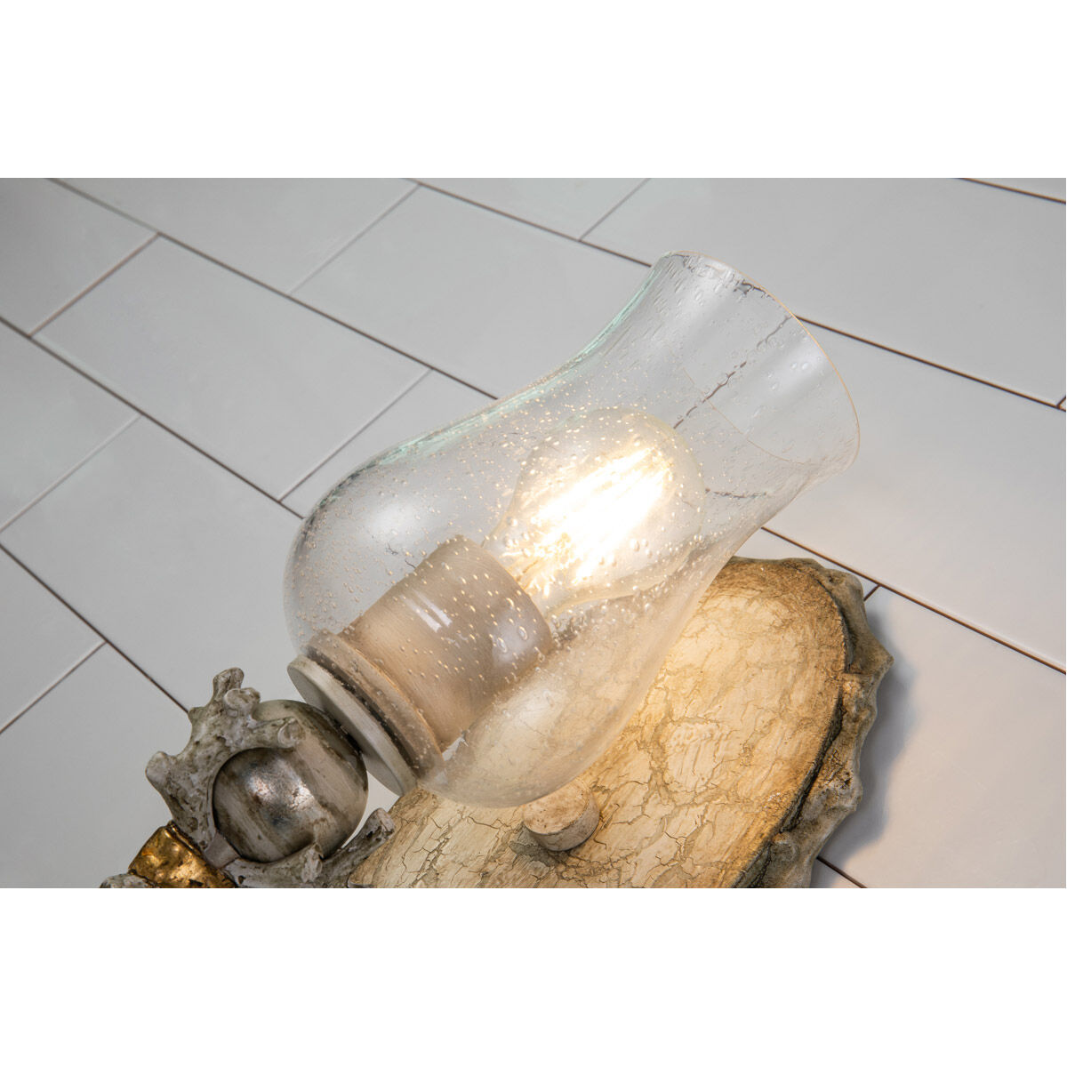 Trellis 1 Light 6.5 inch Hand-painted with putty patina and silver leaf orb Bath Light Wall Light